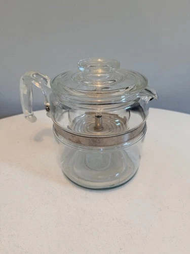 Vintage Pyrex 7756 Glass Percolator 6-Cup Coffee Pot With Stainless Steel Band