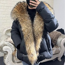 Women Winter Natural Fur Collar Hooded Jackets White Duck Down Liner Warm Coats