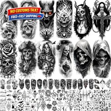 69 Sheets Gothic Skull Temporary Tattoos - Perfect for Halloween Enthusiasts