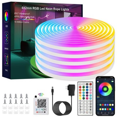 LED neon Lights,50FT RGB Neon Rope Lights, Remote Control/APP Control,Music Sync