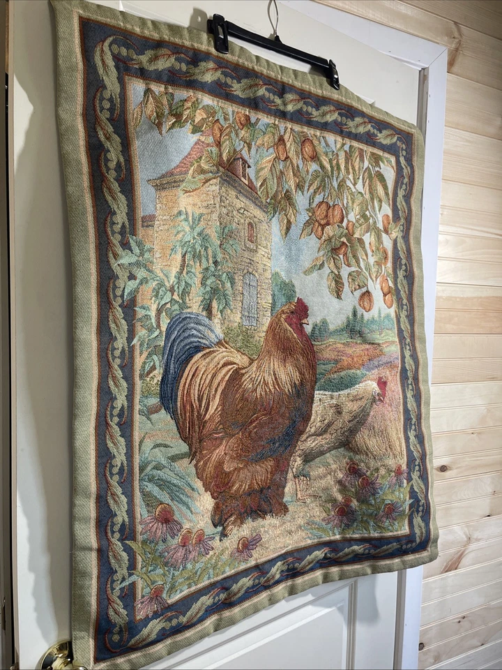 Tapiz con gallos de caña de lujo y gallina campo francés colgante de pared granja Foto 2 de 3