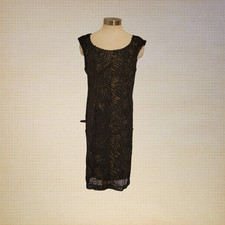 Adrianna Papell Gold Metallic Sheath Dress Size 10 Black Mesh Formal