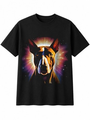 Airbrush Bull Terrier Under the Stars Dog Lover Mens T-Shirt Black 100% Cotton