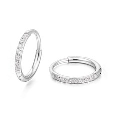 Small Hoop Earrings for Women, Hypoallergenic Titanium 8mm White CZ Silver