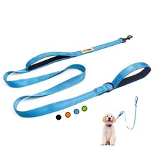 Double Handle Dog Leash Heavy Duty Padded Traffic Reflective Blue 5FT 1 Inch