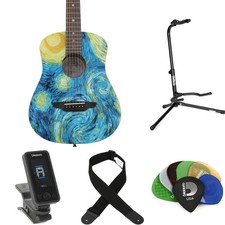 Luna Safari Starry Night Travel Guitar Essentials Bundle - Starry Night Graphic