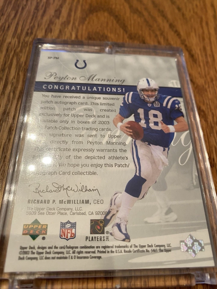 2003 Upper Deck UD Patch Collection - Signature Patches Peyton Manning #SP-PM... - Image 2 of 2