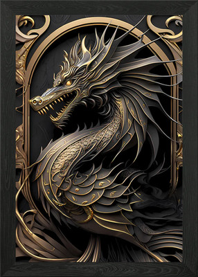 Legendärer Goldener Drache gerahmtes Wandbild Poster Leinwanddruck Bild