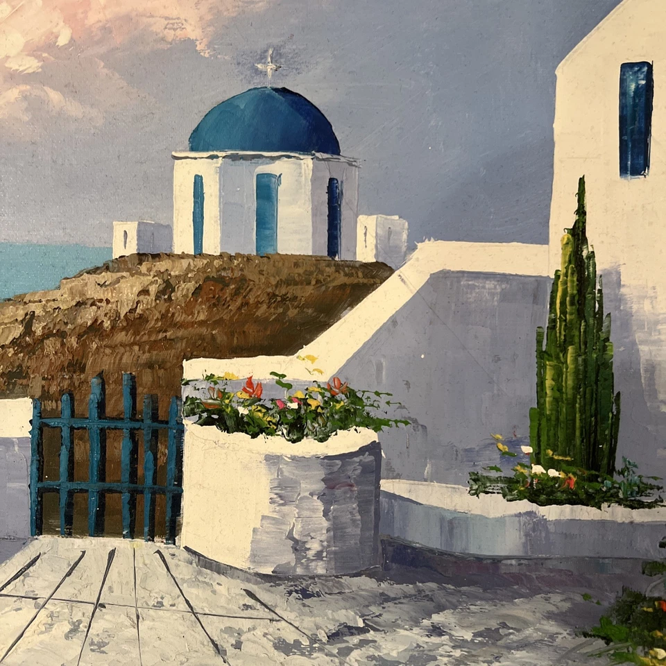 Pintura Santorini Grecia Arte Original Firmado Paisaje Impasto Pintura al Óleo 13x17 Foto 4 de 4