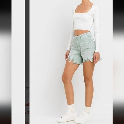 Vervet by Flying Monkey High Rise Side Slit Mint Green Denim Shorts Medium Nwot