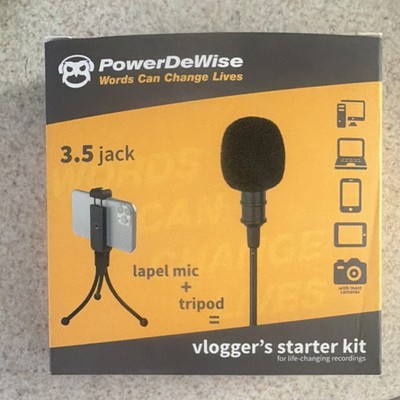 PowerDeWise Vlogger's Starter Kit Lavalier Mic 3.5mm w/ Mini Tripod & Bag