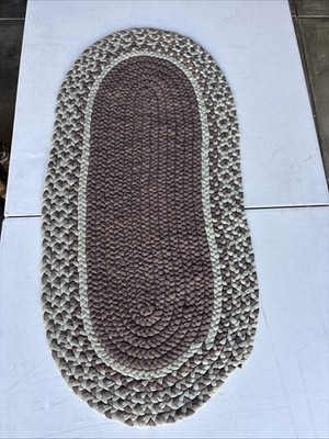 Vintage Braided Rug Oval Green/BrownMulti Color 18 x 38  Farmhouse Country Decor