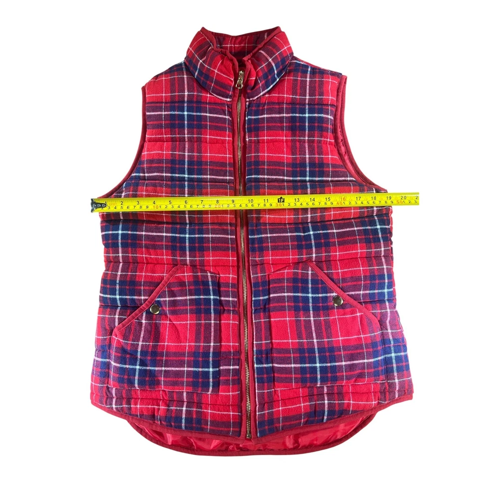 Chaleco acolchado a cuadros rojo Merona para mujer cremallera completa bolsillos sin mangas informal Foto 3 de 4