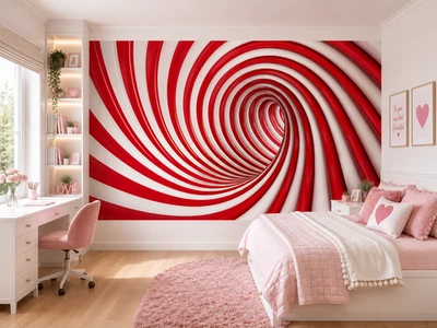 Decor Wallpaper Wall Mural 254x183cm medium size girly bedroom red candy swirl - Image 1 of 4