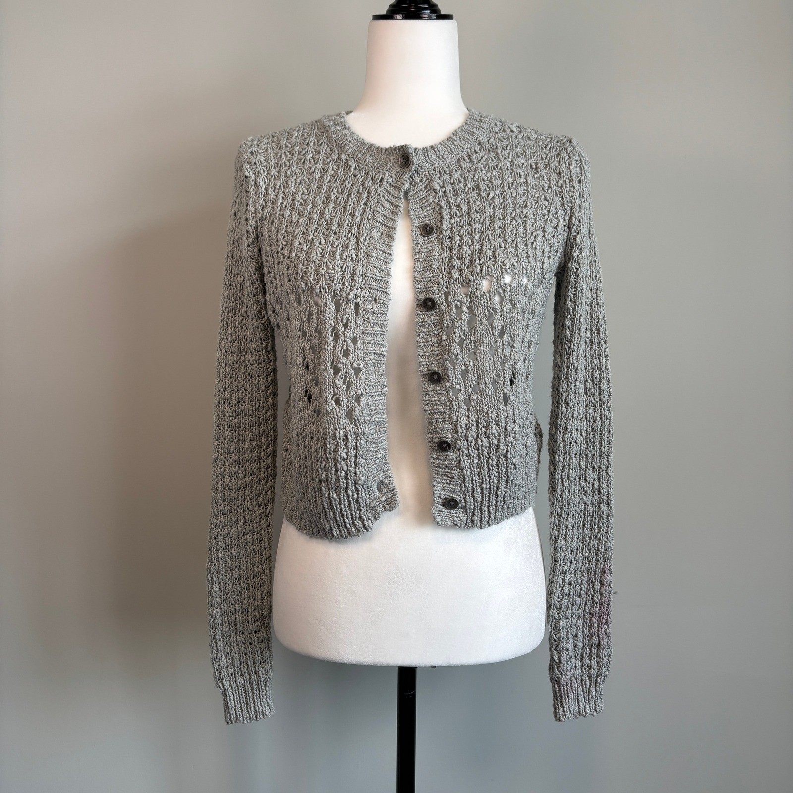 Roxy Open Knit Cardigan Button Front Cottagecore … - image 5