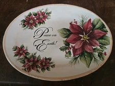 Lily Creek “Christmas Garden” Poinsettia Oval Platter 17.5in Ceramic Vintage