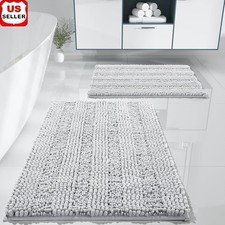 Soft Plush Chenille Bath Rug Set Quick Dry Highly Absorbent Non Slip 2 Piece Mat