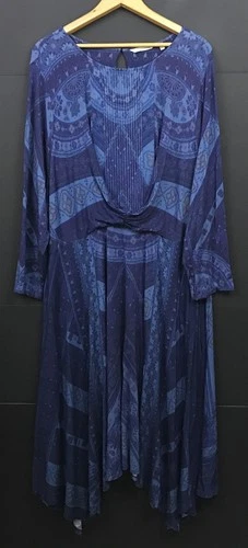Soft Surroundings Sitarra Aria Blue Asymmetrical Hem Modal Dress Plus Size 2X