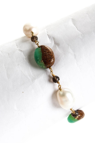 Rarities Womens Sterling Silver Yellow Gold Plated Pearl Chalcedony Toggle Beade