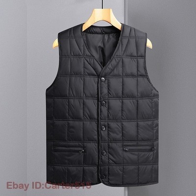Men's Vest V-neck Down Waistcoat Winter Warm Sleeveless Casual Plus Size Button