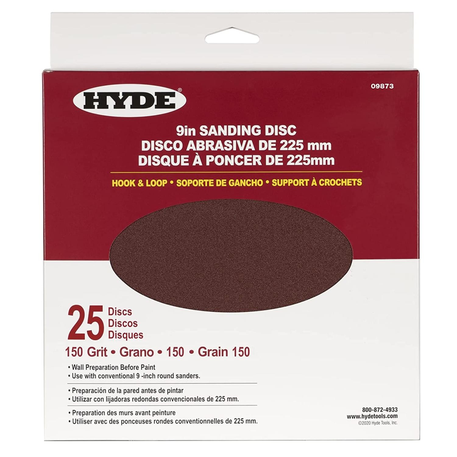 Hyde 9""/225mm Wall Sanding Discs Hook & Loop 150 Grit 25 Pack
