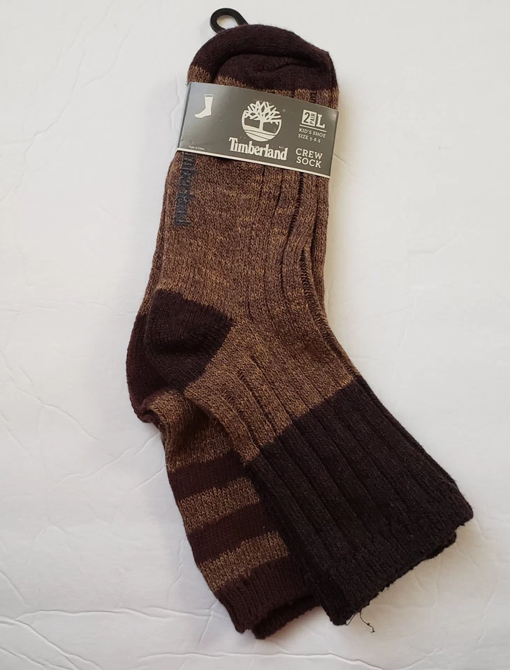 New 2 Pack Timberland Crew Socks Kids Shoe Size 5 - 8.5 Brown - Image 4 of 4