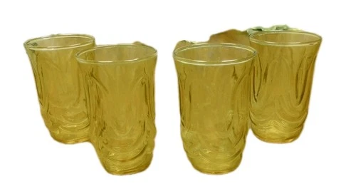 set of 4 Vintage Anchor Hocking Tulip Yellow Amber Tumbler Drinking Glasses