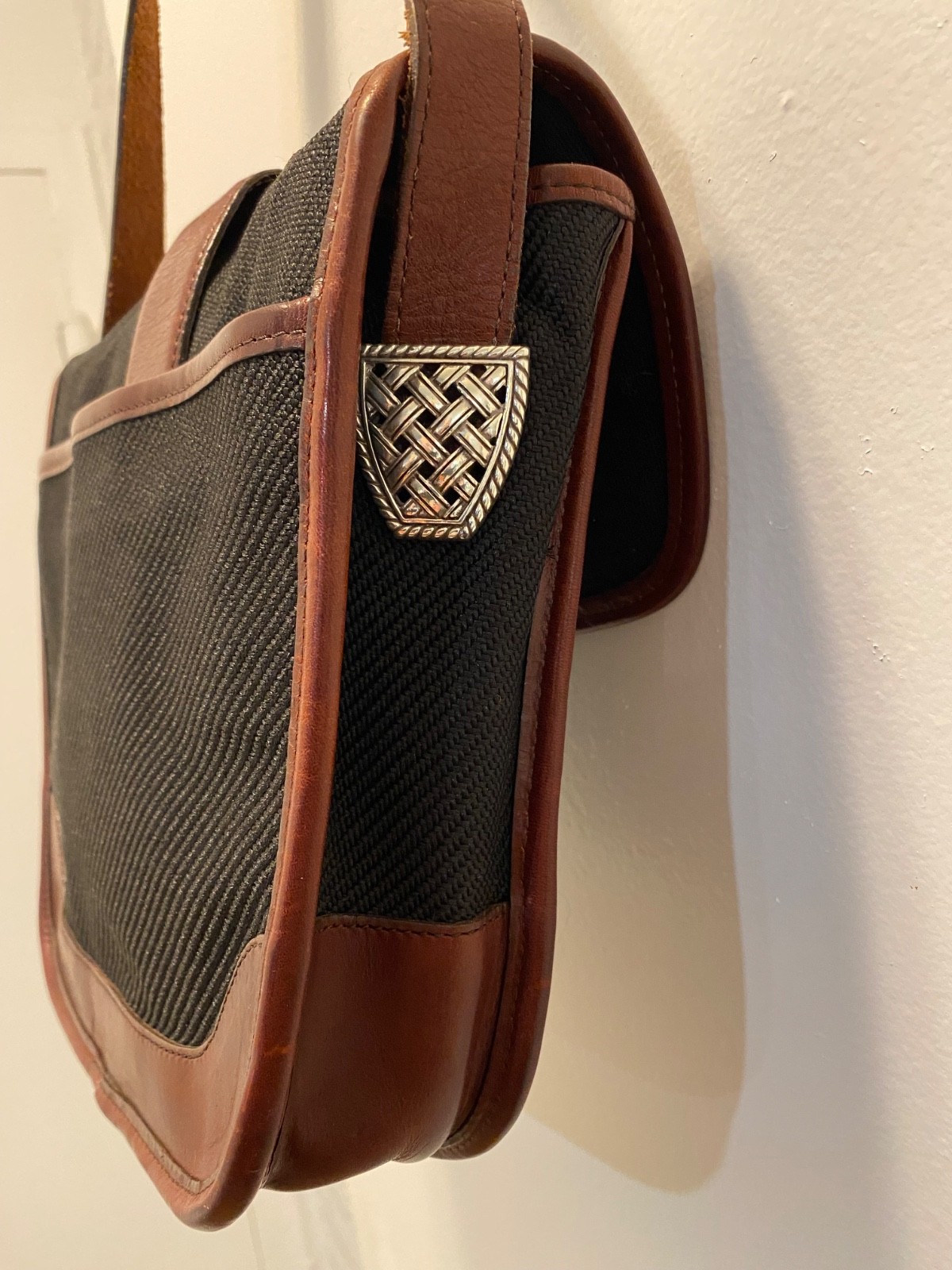 Brighton Vintage Shoulder Bag Brown Black Leather Canvas Messenger Purse thumbnail 7