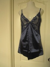 Shirley of Hollywood Navy Blue Satin Chemise Style SS1139 Large Lace trim