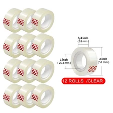 12 Rolls Crystal Clear Transparent Tape Dispenser Refills 3/4" x 1000" Wholesale