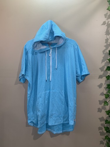 TALBOTS SZ XL 3/4 ZIPUP SHORT SLEEVE SWEATER TERRY TOWEL MATERIAL HOODED