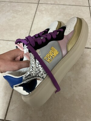 Roberto Cavalli Glitter Colorblock Platform Sneakers
