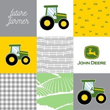 BTY John Deere Nursery Tractor Logo Patchwork Cotton Fabric 76482 By The Yard