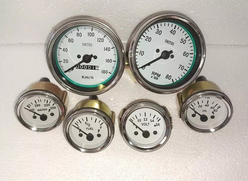 Smiths Replica Kit- Elec Temp + Oil + Fuel + Volt Gauge+Speedo +Tacho 85 mm W/C