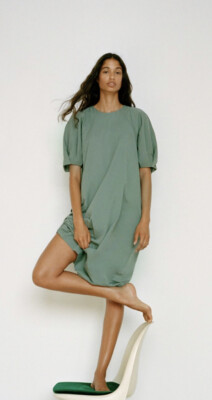 white and green combination dress Embroidered Floral Green Gingham Mini Delaney Dress
