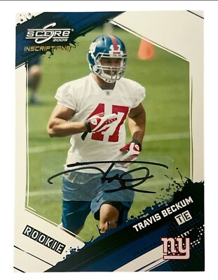 NFL TRAVIS BECKUM 2009 SCORE INSCRIPTIONS AUTO /499 TRADING CARD #397 NY GIANTS