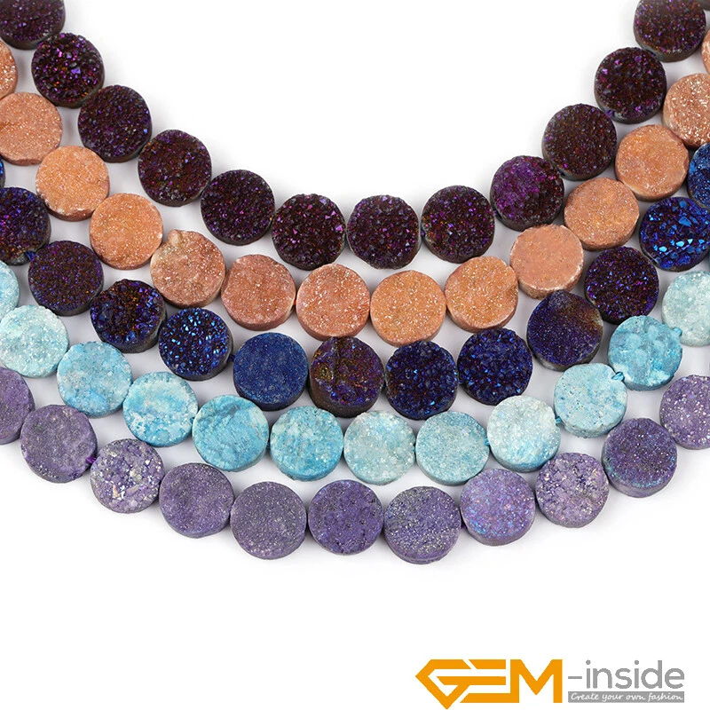 10MM Metallic Titanium Druzy Raw Amethyst Agate Gemstones Coin Loose Beads 19Pcs - Image 2 of 4