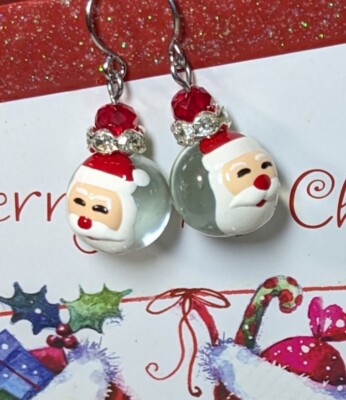 Christmas Earrings Santa Claus Earrings Dangle Christmas Jewelry