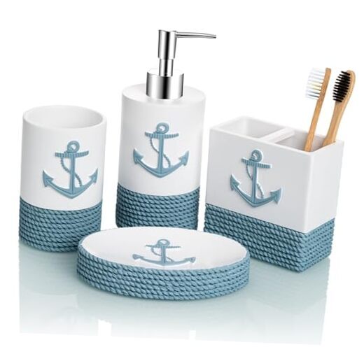 Nautical Bathroom Decor 4 Piece Bathroom 4 PC Set (Nautical Collection)