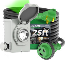Pre-Drilled 30 Amp Generator Inlet Box and 30 Amp RV Extension Cord 25FT Waterpr
