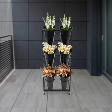 3-tier Flower Display Stand Flower Display Stand with 12 Pieces Buckets Black