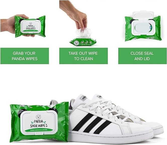 Toallitas de limpieza de zapatos PANDA - ¡Elimina suciedad, suciedad, polvo, etc.! Zapatillas limpias rápidas Foto 3 de 4