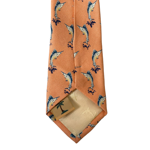 Tommy Bahama Tie Off Island Salmon With Fish 100% Silk Necktie 59L X 4W - Picture 4 of 4