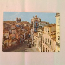 Vintage Souvenir Color Postcard Pelourinho Hill Bahia Brasil Street View Varig