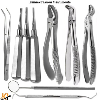 Dentist Extraction Surgery Dental Forceps Coupland Root Chisel Mouth Mirror Set of 9