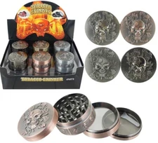 2" Skull Grinder 4 Piece Tobacco Herb Spice Crusher Copper Brassy Pewter Black