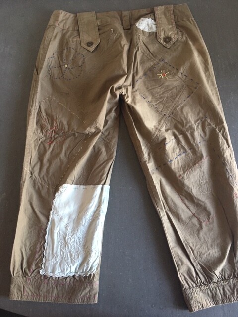 Pantalon Femme Gaetano Navarra En Coton Brodé - Taille 42, Couleur Marron, Occasion Très Bon état, Fabriqué En Italie