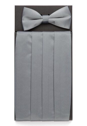 Madison Elegant Pre-Tied Cummerbund & Bow Tie 2-Piece Set Silky Fabric Gray NEW - Picture 1 of 2