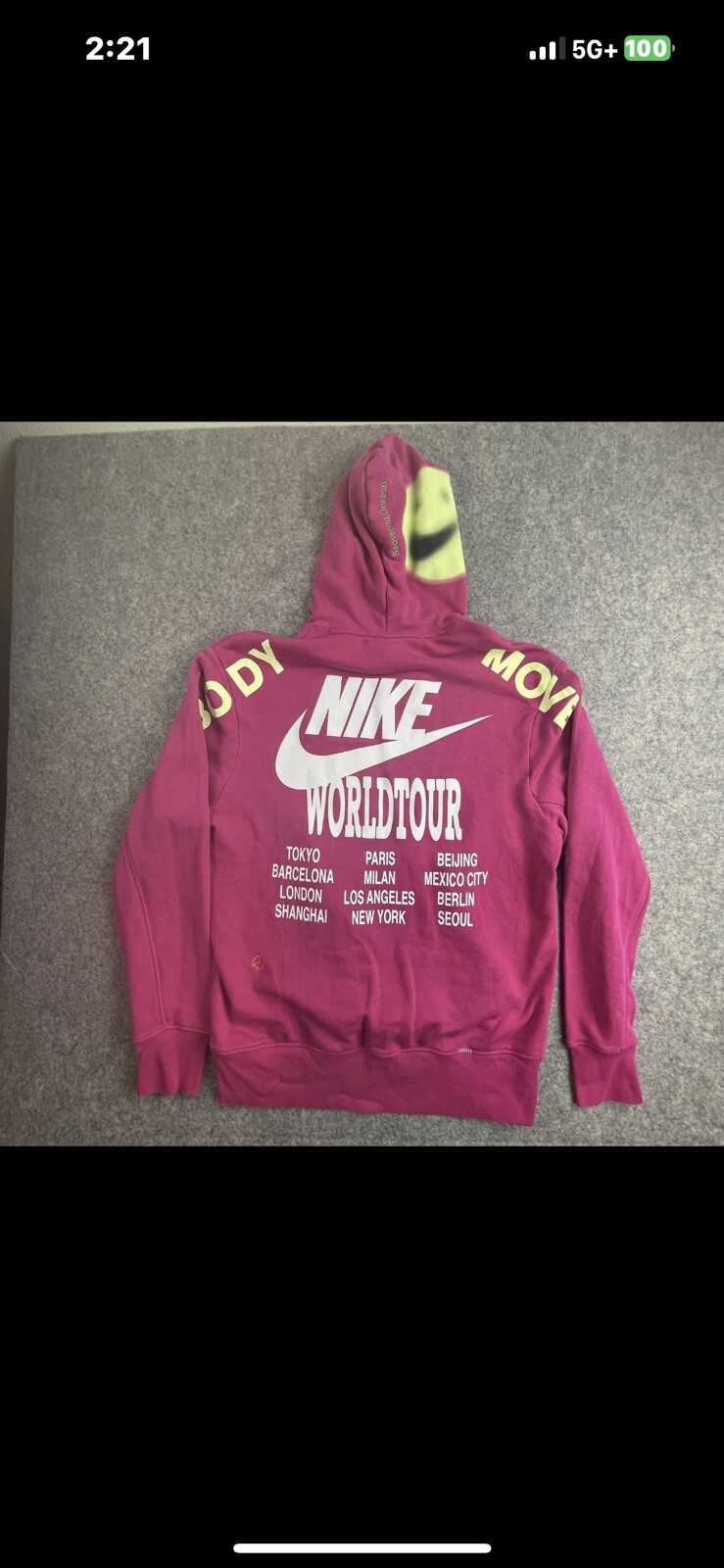Nike World Tour Pink Glow in the Dark Hoodie Size Large | eBay