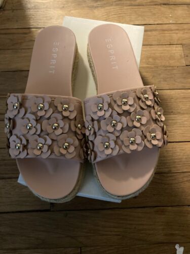 ESPRIT shoes women sandals/slides -Pink 3D flowers-Espadrille platform - Picture 3 of 4